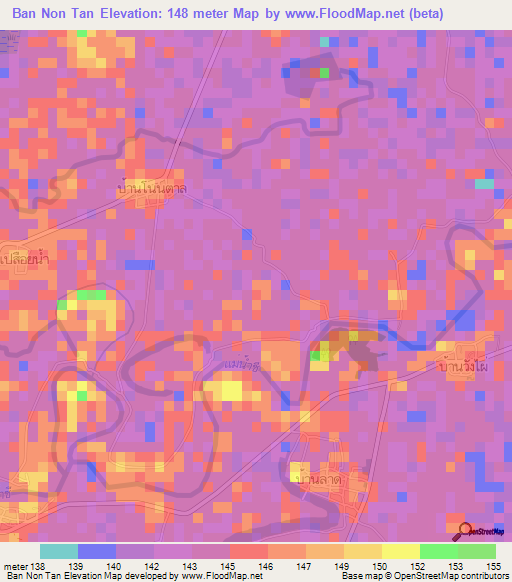 Ban Non Tan,Thailand Elevation Map