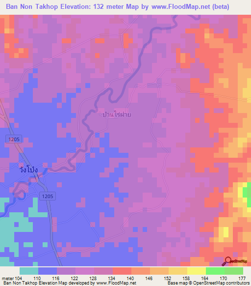 Ban Non Takhop,Thailand Elevation Map