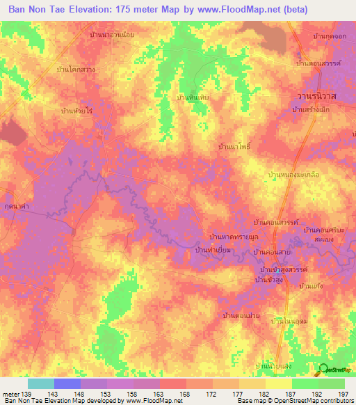 Ban Non Tae,Thailand Elevation Map