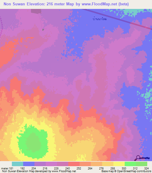 Non Suwan,Thailand Elevation Map