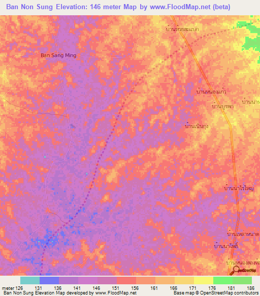 Ban Non Sung,Thailand Elevation Map