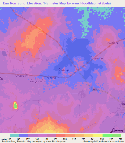 Ban Non Sung,Thailand Elevation Map