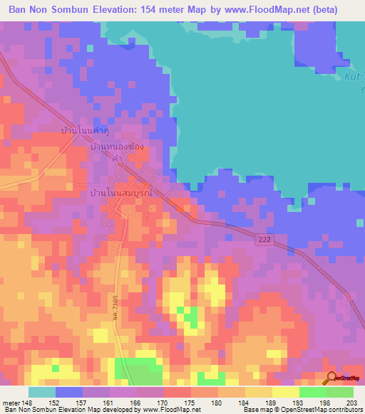 Ban Non Sombun,Thailand Elevation Map