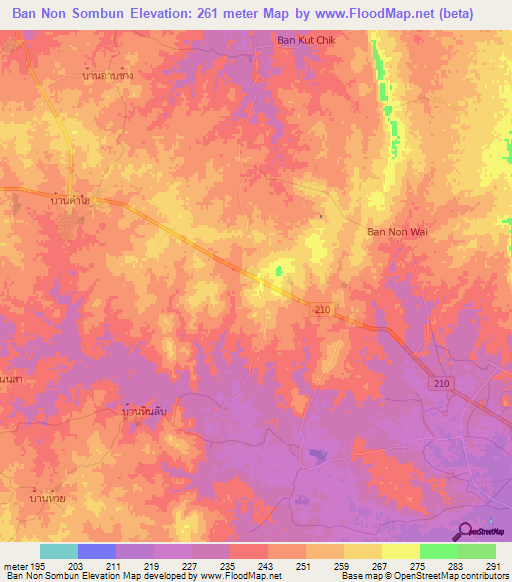 Ban Non Sombun,Thailand Elevation Map