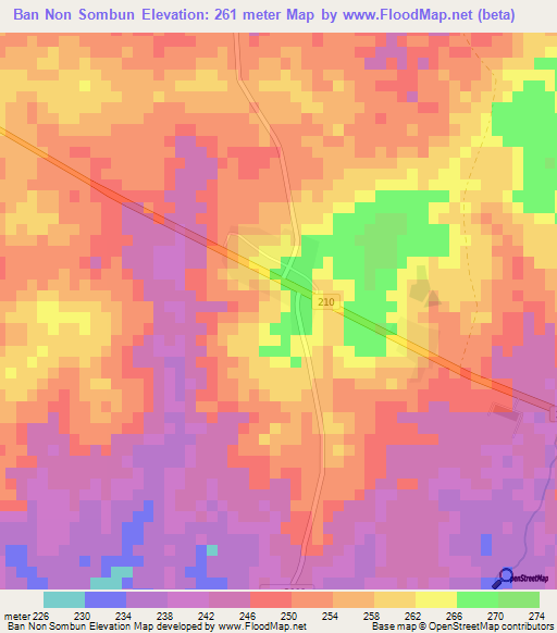 Ban Non Sombun,Thailand Elevation Map