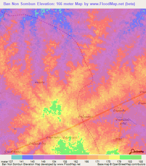 Ban Non Sombun,Thailand Elevation Map