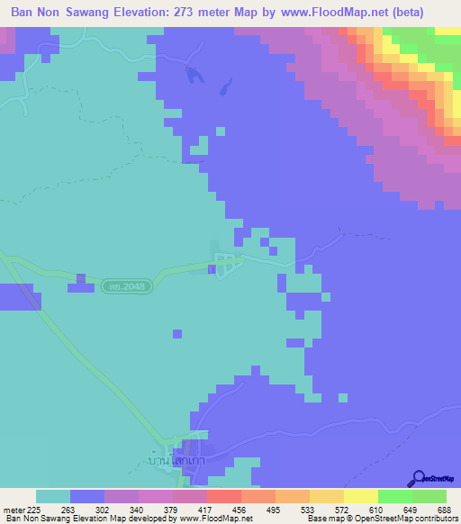 Ban Non Sawang,Thailand Elevation Map