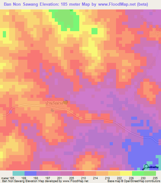 Ban Non Sawang,Thailand Elevation Map