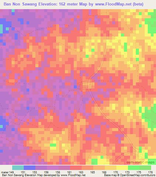 Ban Non Sawang,Thailand Elevation Map