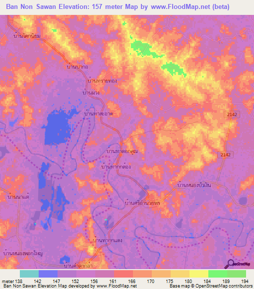 Ban Non Sawan,Thailand Elevation Map