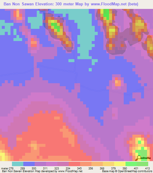 Ban Non Sawan,Thailand Elevation Map