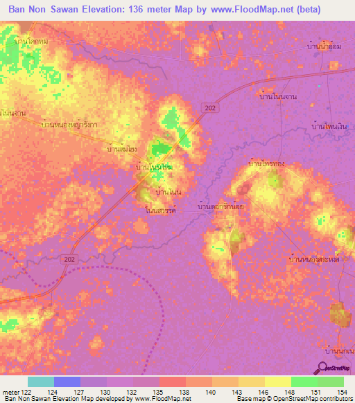 Ban Non Sawan,Thailand Elevation Map