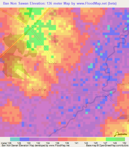 Ban Non Sawan,Thailand Elevation Map
