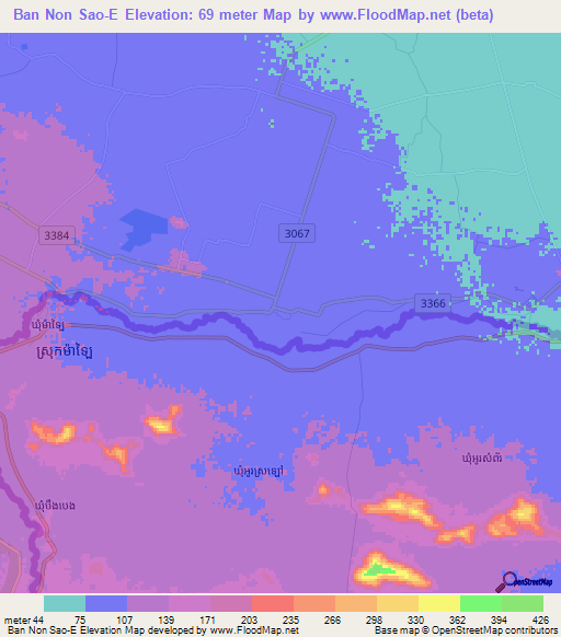 Ban Non Sao-E,Thailand Elevation Map