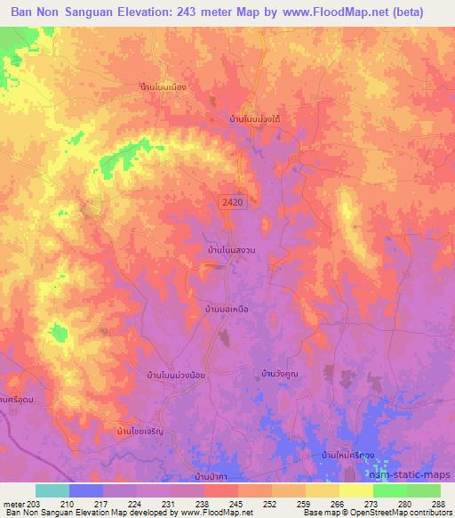 Ban Non Sanguan,Thailand Elevation Map