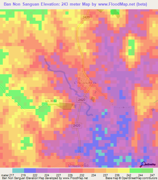 Ban Non Sanguan,Thailand Elevation Map