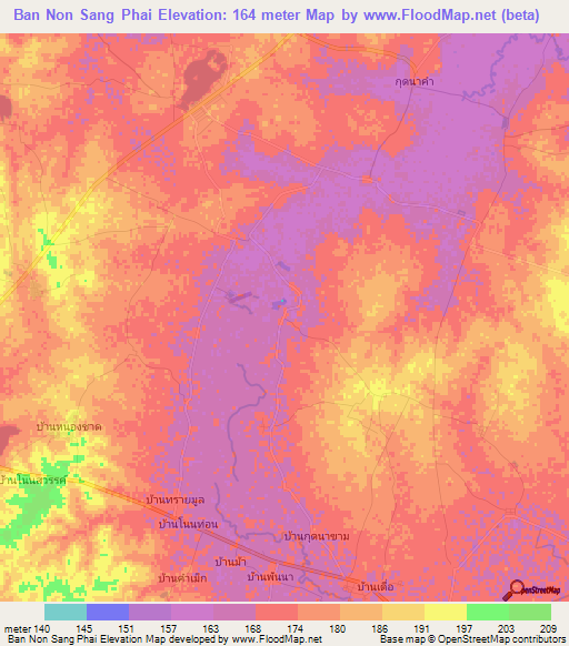 Ban Non Sang Phai,Thailand Elevation Map