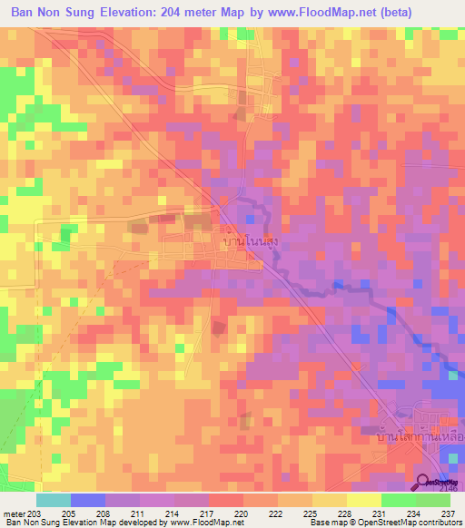 Ban Non Sung,Thailand Elevation Map