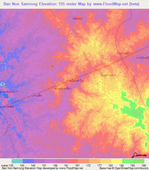 Ban Non Samrong,Thailand Elevation Map