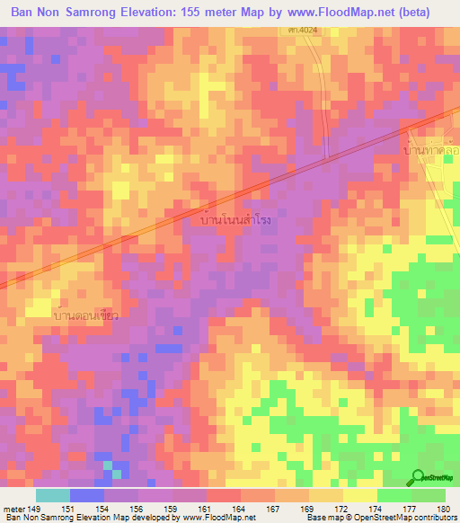 Ban Non Samrong,Thailand Elevation Map