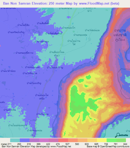 Ban Non Samran,Thailand Elevation Map