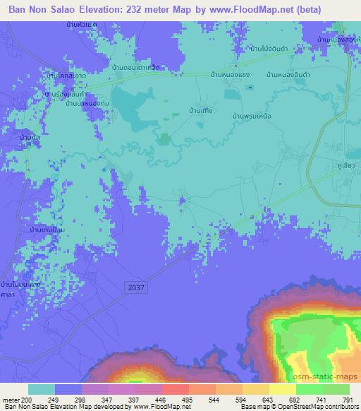Ban Non Salao,Thailand Elevation Map