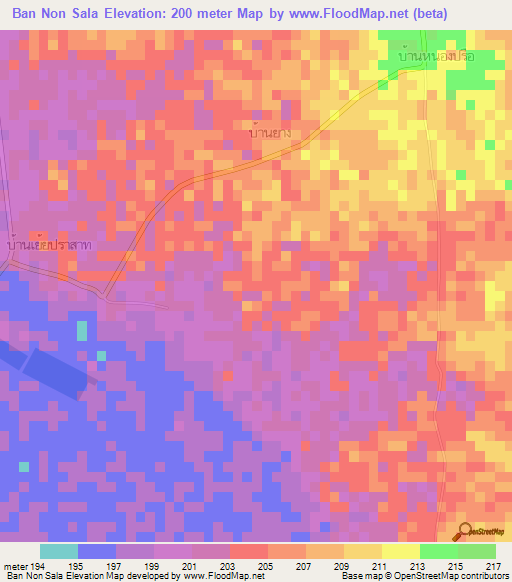 Ban Non Sala,Thailand Elevation Map