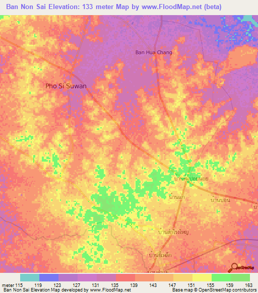 Ban Non Sai,Thailand Elevation Map