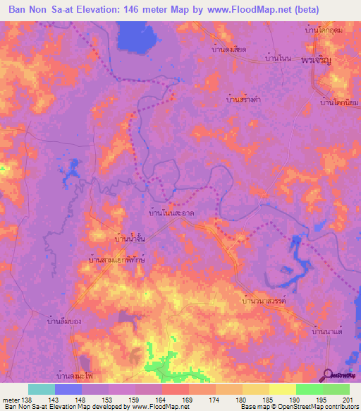 Ban Non Sa-at,Thailand Elevation Map