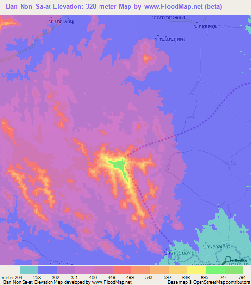 Ban Non Sa-at,Thailand Elevation Map
