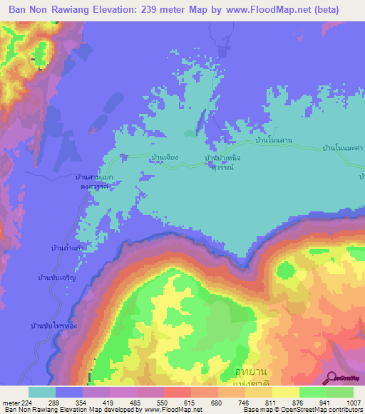 Ban Non Rawiang,Thailand Elevation Map