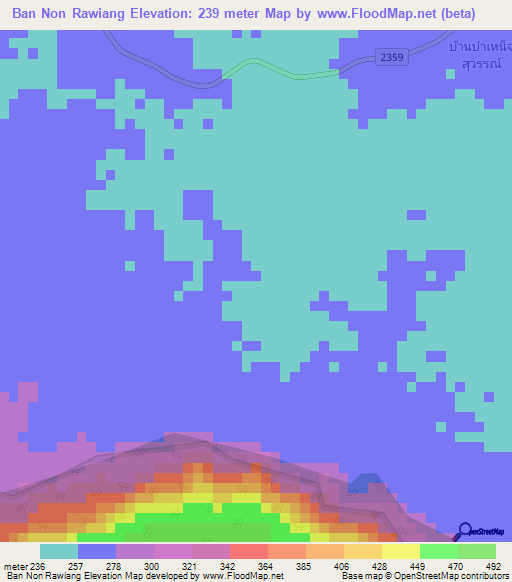 Ban Non Rawiang,Thailand Elevation Map