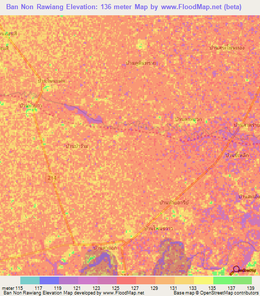 Ban Non Rawiang,Thailand Elevation Map