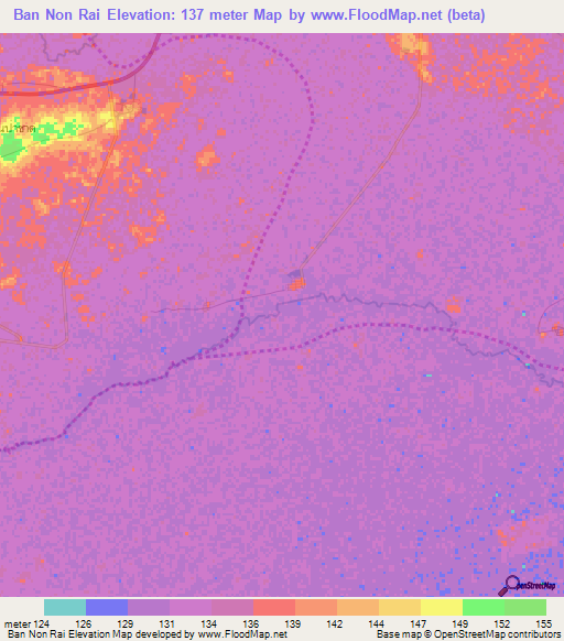 Ban Non Rai,Thailand Elevation Map