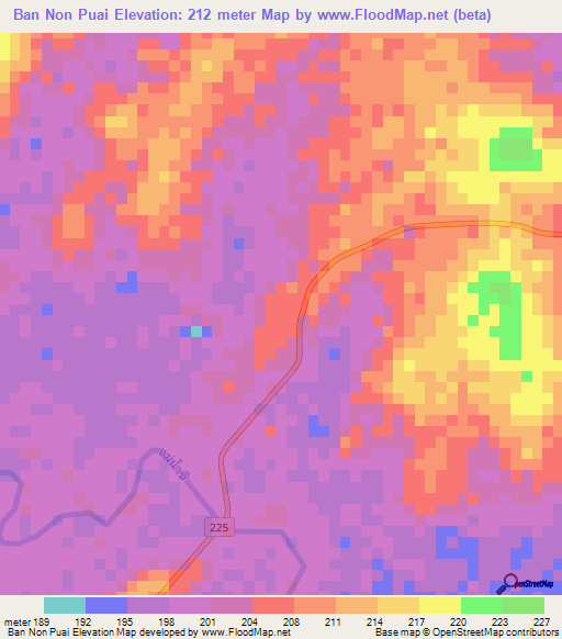 Ban Non Puai,Thailand Elevation Map
