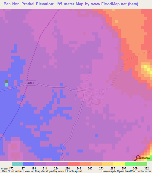 Ban Non Prathai,Thailand Elevation Map