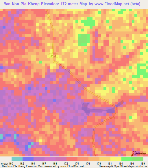 Ban Non Pla Kheng,Thailand Elevation Map