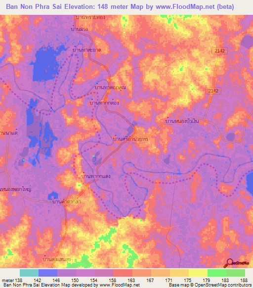 Ban Non Phra Sai,Thailand Elevation Map