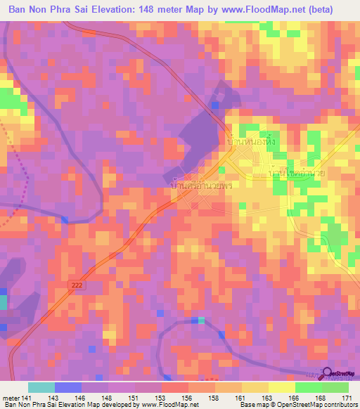 Ban Non Phra Sai,Thailand Elevation Map