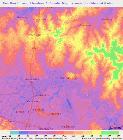Ban Non Phaeng,Thailand Elevation Map