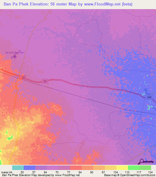 Ban Pa Phek,Thailand Elevation Map