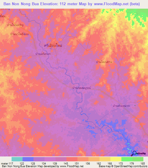 Ban Non Nong Bua,Thailand Elevation Map