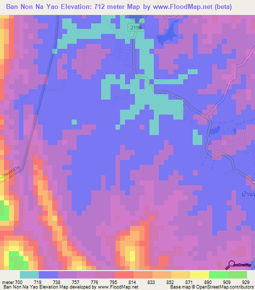 Ban Non Na Yao,Thailand Elevation Map