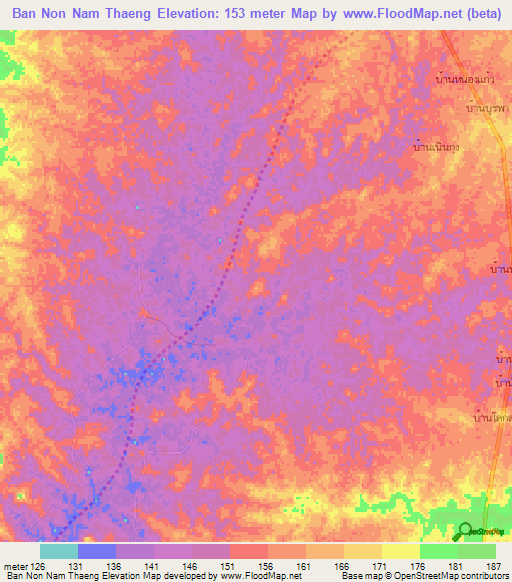 Ban Non Nam Thaeng,Thailand Elevation Map