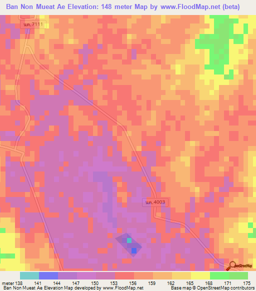 Ban Non Mueat Ae,Thailand Elevation Map