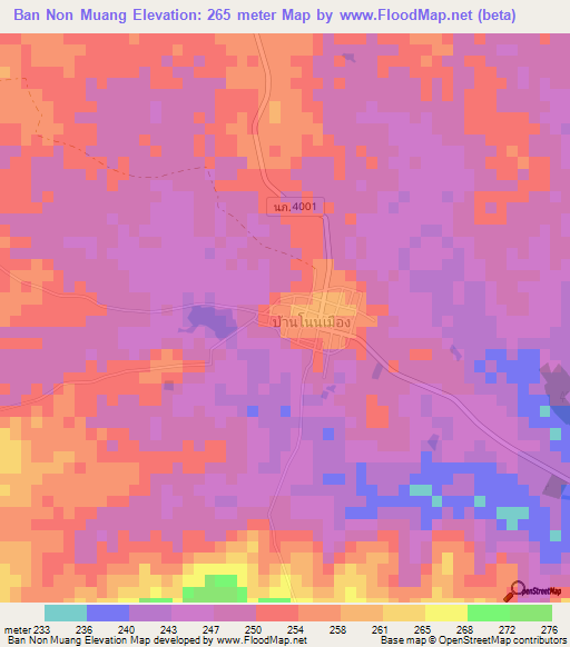 Ban Non Muang,Thailand Elevation Map