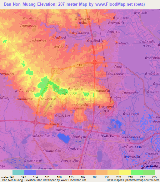 Ban Non Muang,Thailand Elevation Map