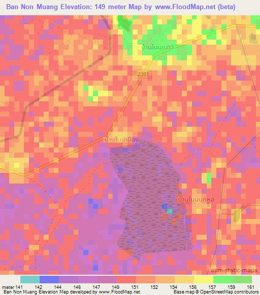 Ban Non Muang,Thailand Elevation Map