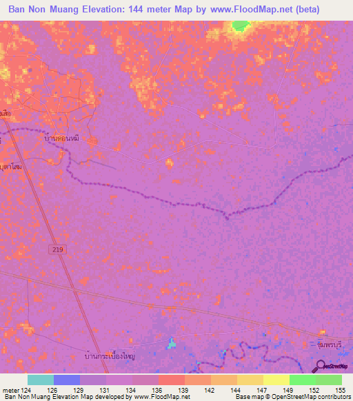 Ban Non Muang,Thailand Elevation Map