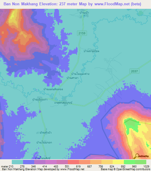Ban Non Makhang,Thailand Elevation Map